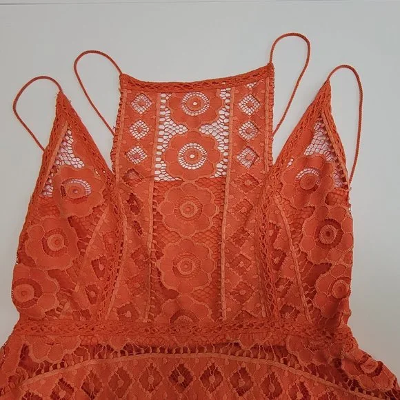 Free People Just Like Honey Coral Orange Lace Dress